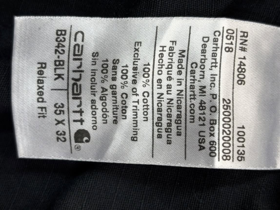CARHARTT PANTALONI CARGO WORKWEAR NERO UOMO PRE OWNED XL