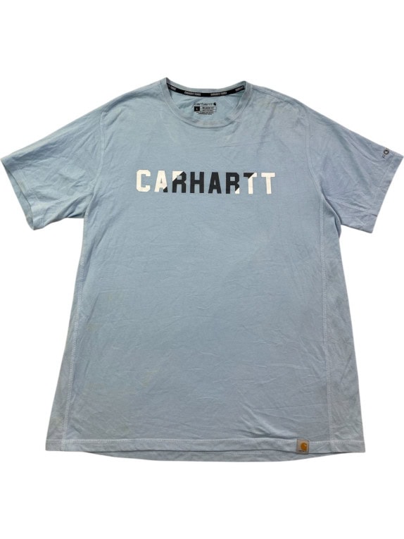 CARHARTT T SHIRT SPELL OUT LIGHT BLUE MEN PRE OWNED L