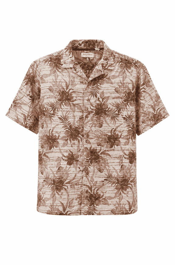 CARIBBEAN CAMISA HAWAIIAN SHIRT FLORAL BEIGE BROWN ΑΝΤΡΙΚΟ PRE OWNED XL