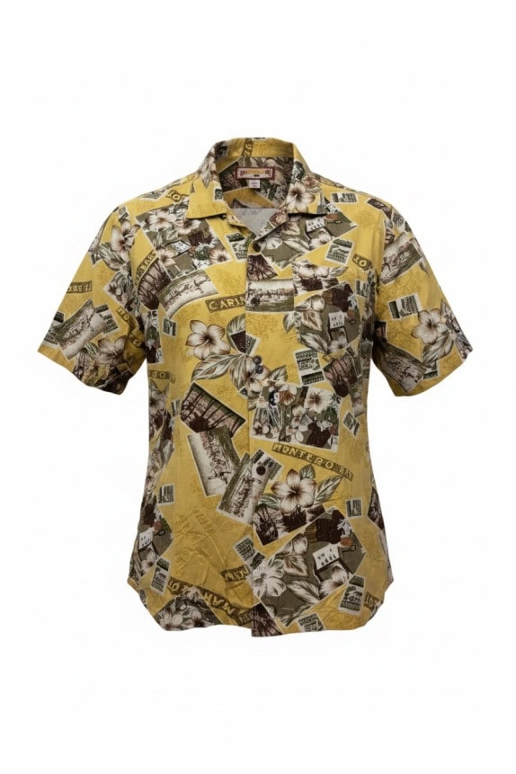 CARIBBEAN JOE ΠΟΥΚΑΜΙΣΟ ΑΝΘΟΜΟΤΙΒΟ VINTAGE ΚΙΤΡΙΝΟ ΑΝΔΡΙΚΟ PRE OWNED L
