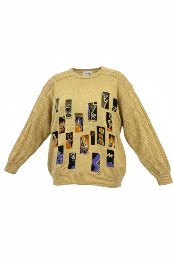 CARLO COLUCCI 80s KNIT SWEATER VINTAGE RETRO BEIGE UNISEX PRE OWNED XL