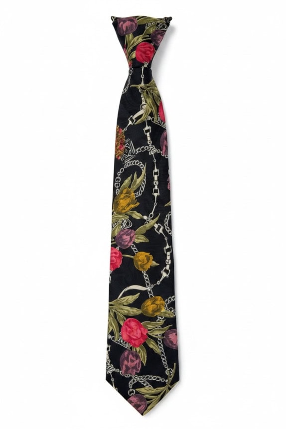 CARLO PIGNATELLI FOR INTHEMA ΓΡΑΒΑΤΑ FLORAL ΜΑΥΡΟ ΑΝΤΡΙΚΟ PRE OWNED