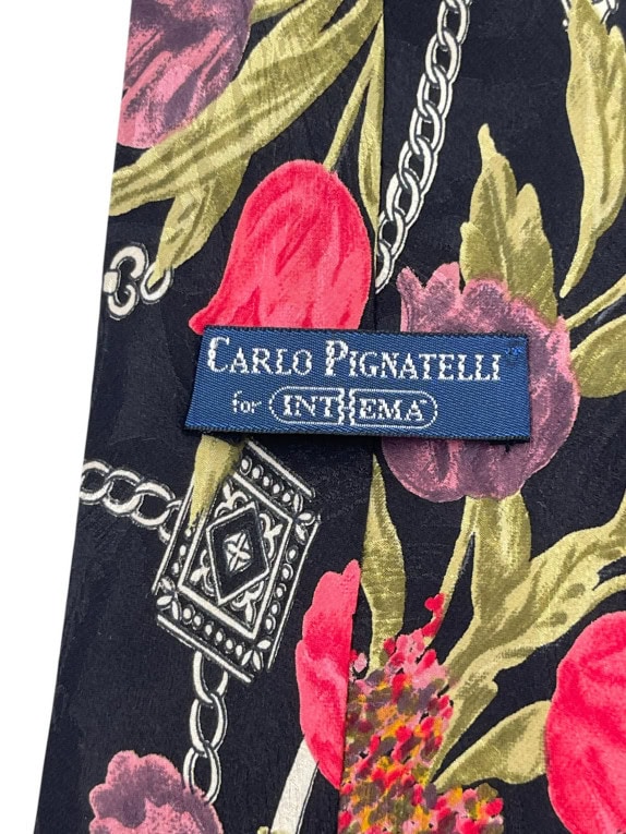 CARLO PIGNATELLI FOR INTHEMA ΓΡΑΒΑΤΑ FLORAL ΜΑΥΡΟ ΑΝΤΡΙΚΟ PRE OWNED
