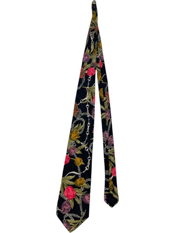 CARLO PIGNATELLI FOR INTHEMA ΓΡΑΒΑΤΑ FLORAL ΜΑΥΡΟ ΑΝΤΡΙΚΟ PRE OWNED