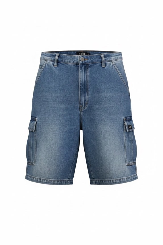 CERRUTI JEANS BERMUDA DENIM CARGO WASHED BLUE UOMO PRE OWNED M