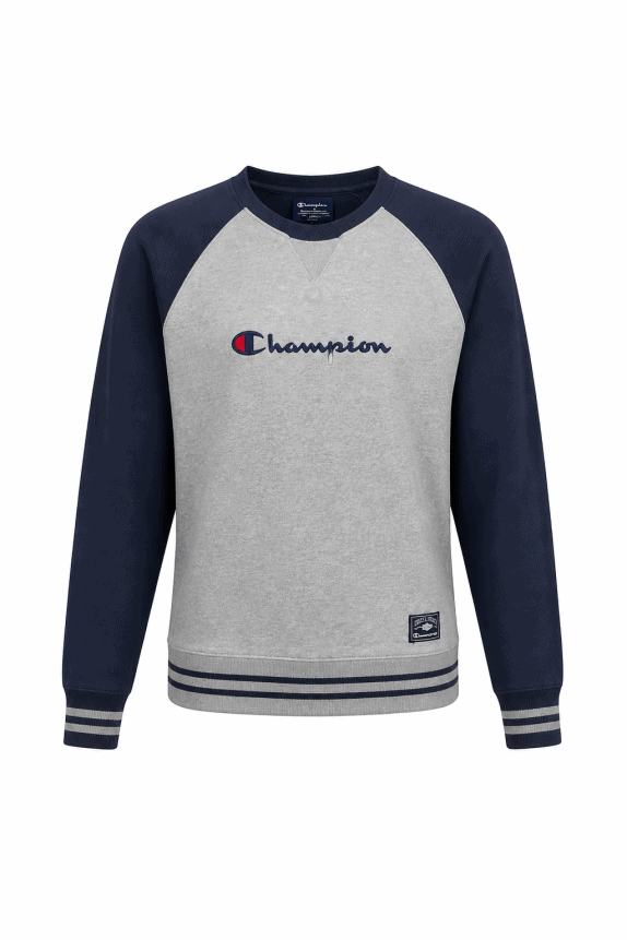 CHAMPION CREWNECK RETRO GREY AND NAVY MEN PRE OWNED S