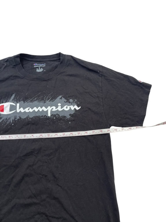 CHAMPION GRAPHIC TEE STREETWEAR BLACK MENS PRE OWNED M