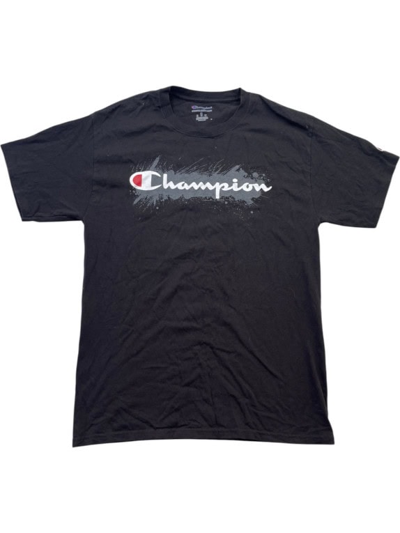 CHAMPION GRAPHIC TEE STREETWEAR BLACK MENS PRE OWNED M