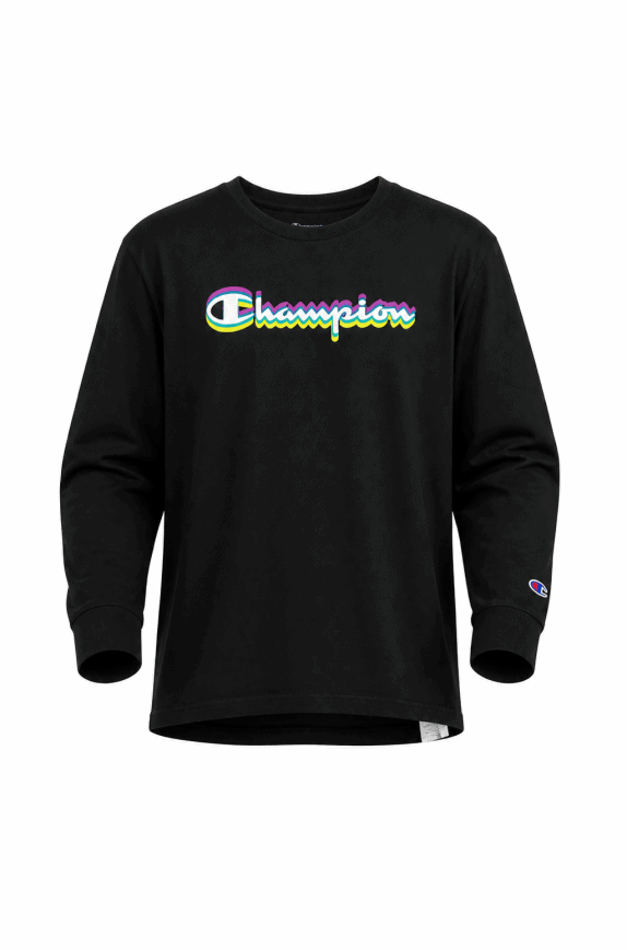 CHAMPION LONGSLEEVE T SHIRT GRAPHIC NERO UOMO PRE OWNED XL