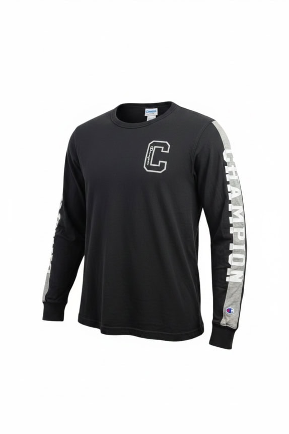 CHAMPION Long Sleeve Shirt 90s Spellout Logo Black UNISEX Size L