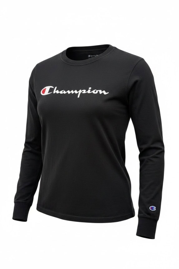 CHAMPION ΜΑΚΡΥΜΑΝΙΚΟ T SHIRT MINIMAL ΜΑΥΡΟ ΓΥΝΑΙΚΕΙΟ PRE OWNED M