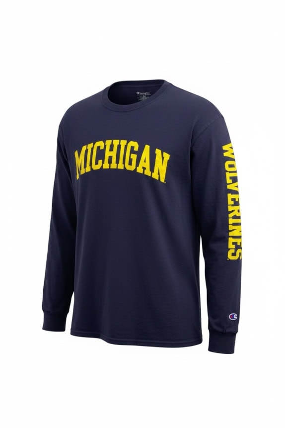 CHAMPION ΜΠΛΟΥΖΑ ΜΑΚΡΥΜΑΝΙΚΗ MICHIGAN WOLVERINES SPELLOUT ΜΠΛΕ UNISEX XL