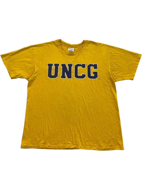 CHAMPION Μπλουζάκι T-Shirt Vintage Μεγάλο Λογότυπο 'UNCG' Κίτρινο Μουσταρδί UNISEX L