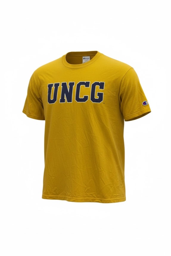 CHAMPION Μπλουζάκι T-Shirt Vintage Μεγάλο Λογότυπο 'UNCG' Κίτρινο Μουσταρδί UNISEX L