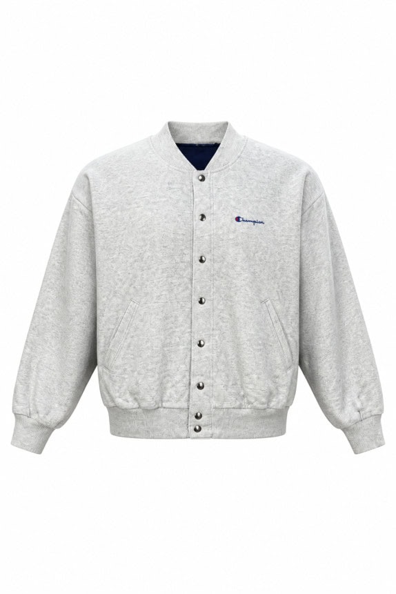 90s CHAMPION GIACCA BOMBER MINIMAL GRIGIO CHIARO UOMO PRE OWNED L