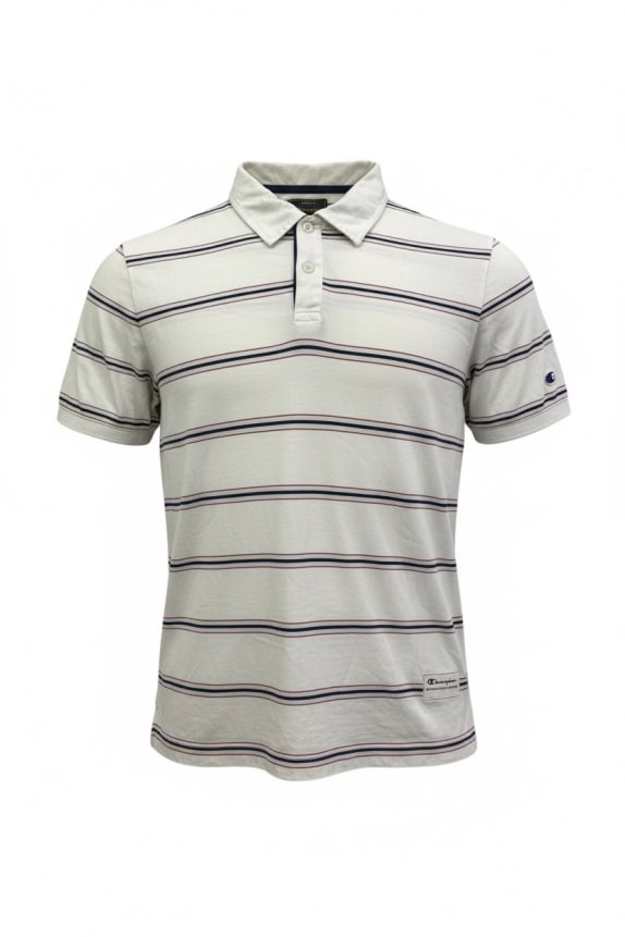 CHAMPION POLO SHIRT VINTAGE ΡΙΓΕ ΜΕ ΛΟΓΟΤΥΠΟ ΛΕΥΚΟ-ΜΠΛΕ ΑΝΔΡΙΚΟ L