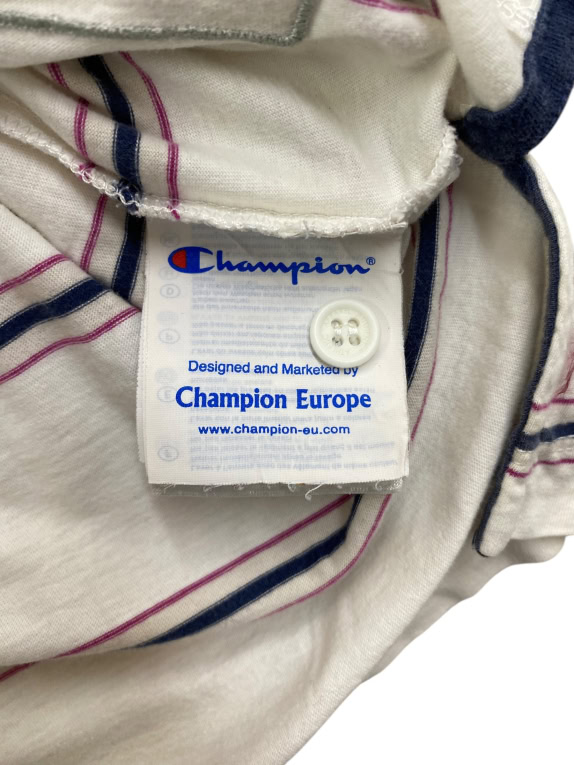 CHAMPION POLO SHIRT VINTAGE ΡΙΓΕ ΜΕ ΛΟΓΟΤΥΠΟ ΛΕΥΚΟ-ΜΠΛΕ ΑΝΔΡΙΚΟ L