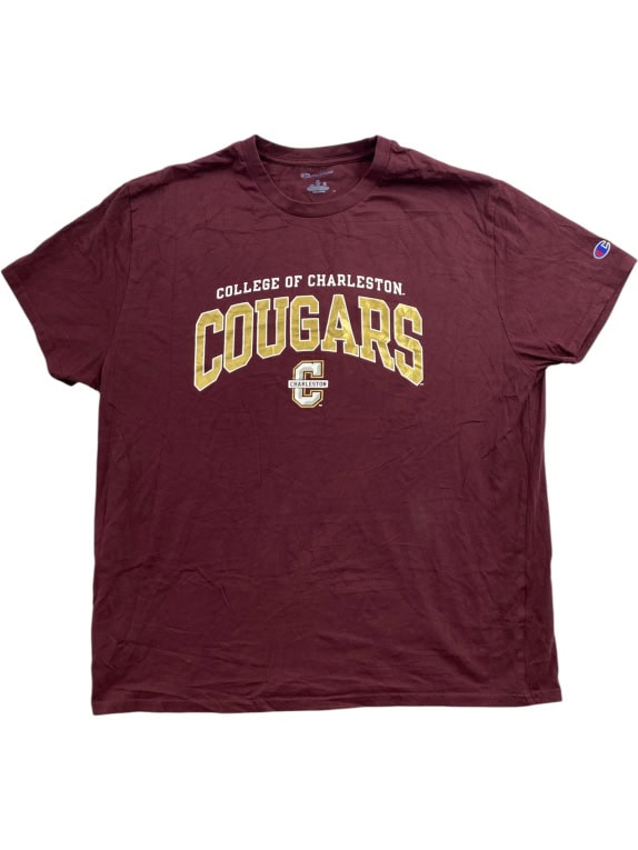 CHAMPION T-SHIRT COLLEGE OF CHARLESTON COUGARS ΛΟΓΟΤΥΠΟ ΜΠΟΡΝΤΟ UNISEX XL pre-owned