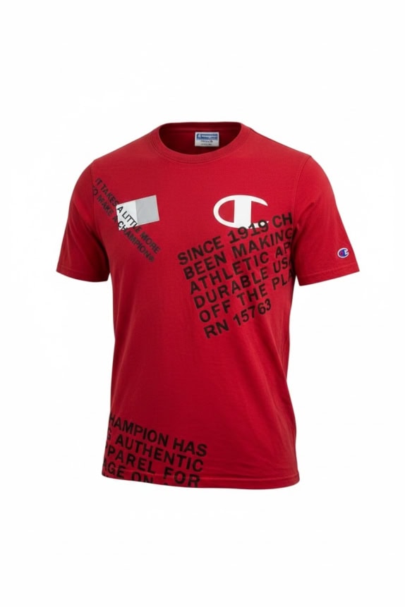 CHAMPION T-Shirt Graphic Spellout Big Logo Κόκκινο UNISEX M