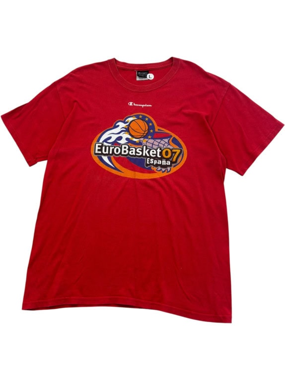 CHAMPION GRAPHIC TEE SPORTSWEAR RED MENS PRE OWNED L