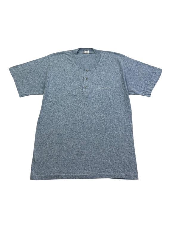 CHAMPION T-SHIRT HENLEY VINTAGE CON LOGO BLU MELANGE UOMO M