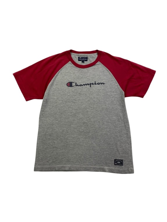 CHAMPION T-Shirt con logo vintage grigio rosso da uomo M