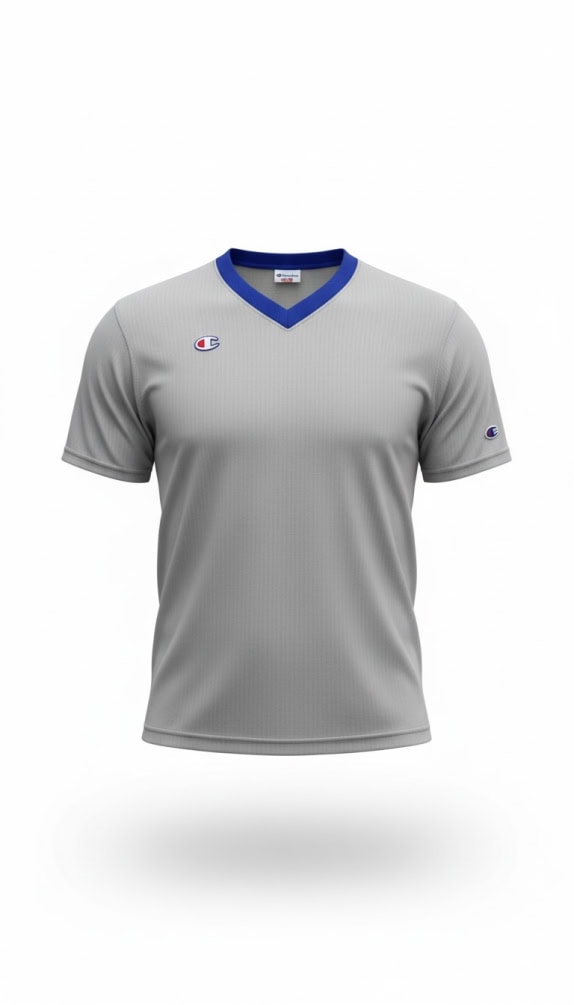 CHAMPION T-SHIRT VINTAGE ΜΕ V-NECK ΛΟΓΟΤΥΠΟ ΓΚΡΙ ΑΝΔΡΙΚΟ XXL