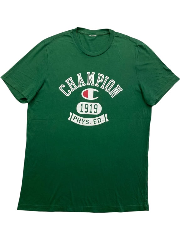 CHAMPION T-SHIRT VINTAGE STYLE LOGO GREEN MENS L