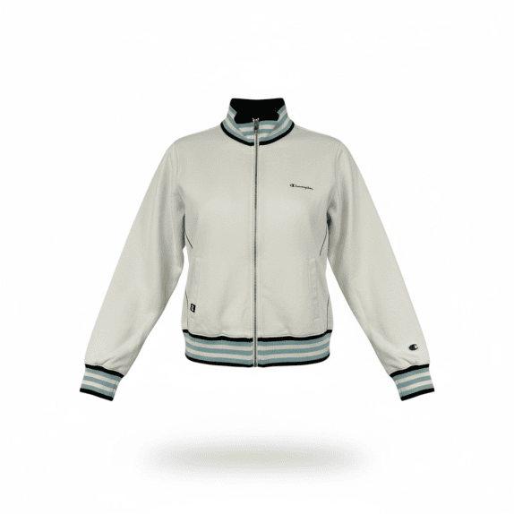 CHAMPION TRACK JACKET ΛΕΥΚΟ ΜΕ ΡΙΓΕΣ ΤΥΡΚΟΥΑΖ & ΦΕΡΜΟΥΑΡ - M