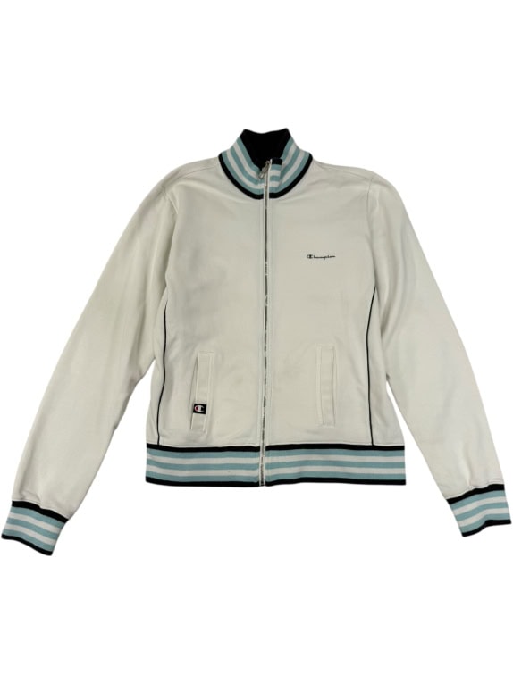 CHAMPION GIACCA DA TRACK BIANCA CON RIGHE TURCHESI E ZIP - M