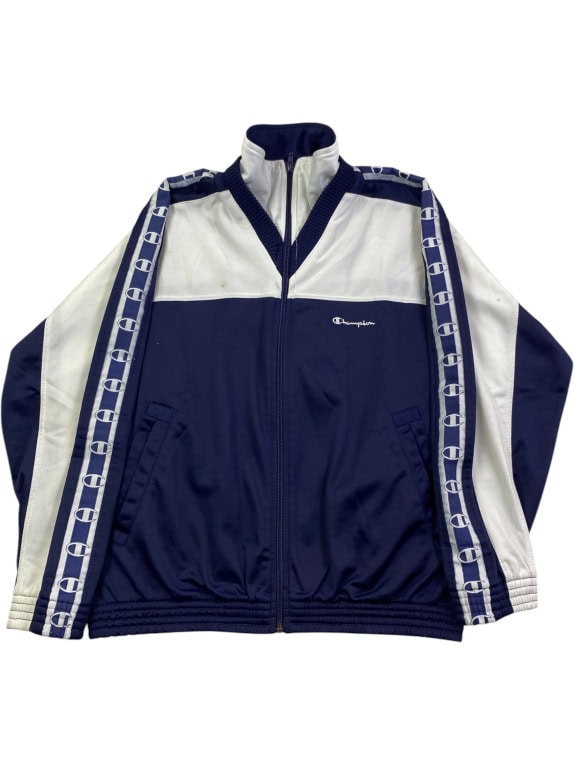CHAMPION Ζακέτα Track Jacket Logo Taped Sleeves Μπλε / Λευκό UNISEX S