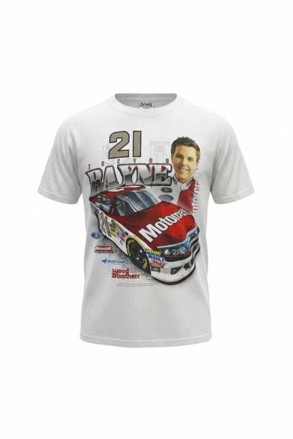 Chase Authentics NASCAR T-Shirt Trevor Bayne 21 Big Print Λευκό Unisex M