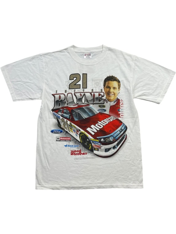 Chase Authentics NASCAR T-Shirt Trevor Bayne 21 Big Print Bianco Unisex M