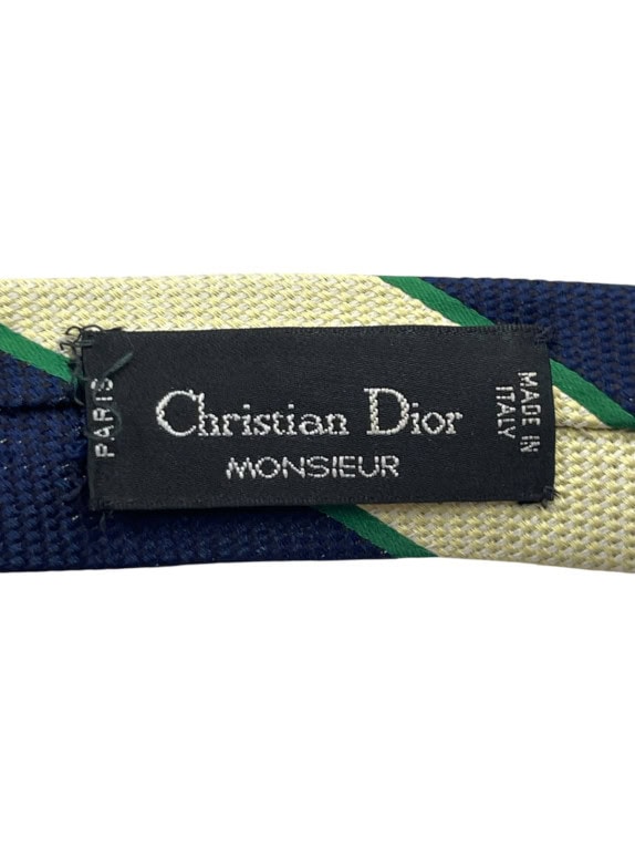 CHRISTIAN DIOR MONSIEUR ΓΡΑΒΑΤΑ ΚΛΑΣΙΚΗ ΡΙΓΕ NAVY ΚΡΕΜ ΠΡΑΣΙΝΗ ΑΝΤΡΙΚΟ PRE OWNED