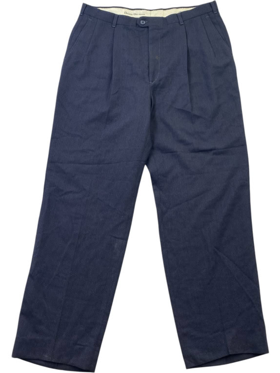 CHRISTIAN DIOR MONSIEUR PLEATED TROUSERS CLASSIC NAVY MENS PRE OWNED L