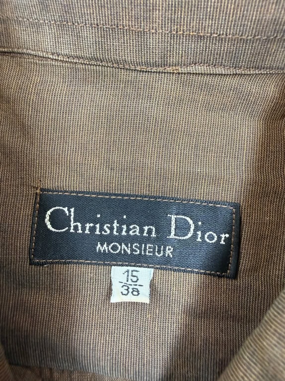 CHRISTIAN DIOR MONSIEUR Camicia Vintage a Maniche Lunghe con Logo Marrone da Uomo S