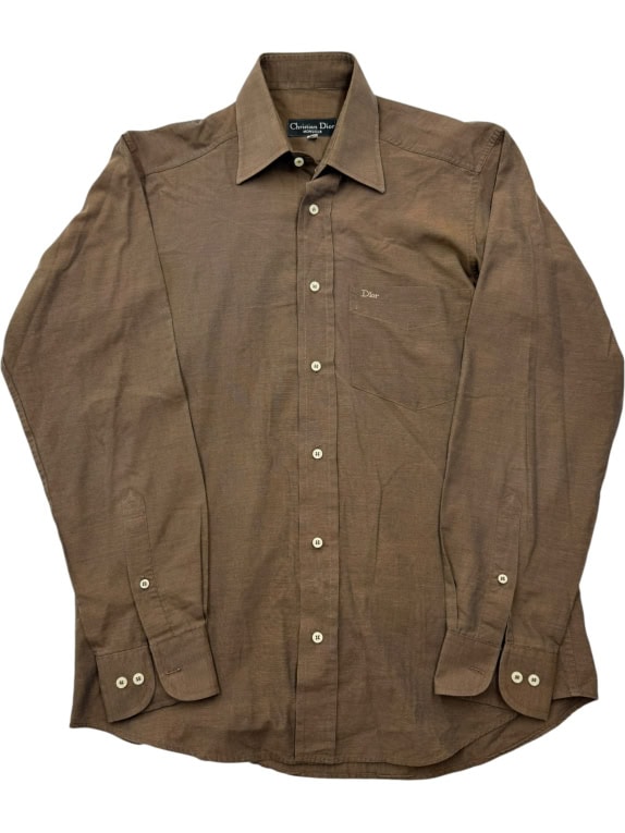 CHRISTIAN DIOR MONSIEUR Camicia Vintage a Maniche Lunghe con Logo Marrone da Uomo S