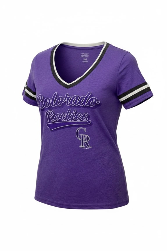 Colorado Rockies T-shirt viola con scollo a V e stampa