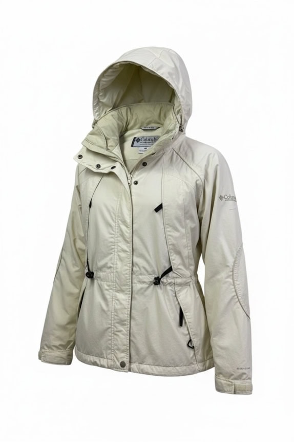 COLUMBIA HOODED WINDBREAKER JACKET LOGO OFF-WHITE WOMEN'S M