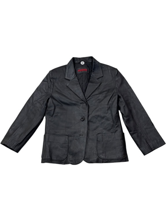 COMPAGNIA ITALIANA LEATHER BLAZER CLASSIC BLACK WOMEN PRE OWNED M
