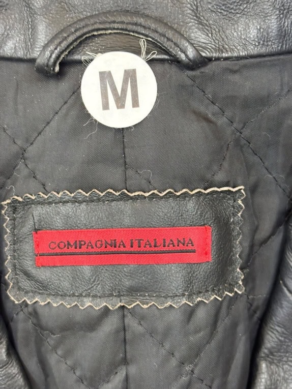 COMPAGNIA ITALIANA LEATHER BLAZER CLASSIC BLACK WOMEN PRE OWNED M