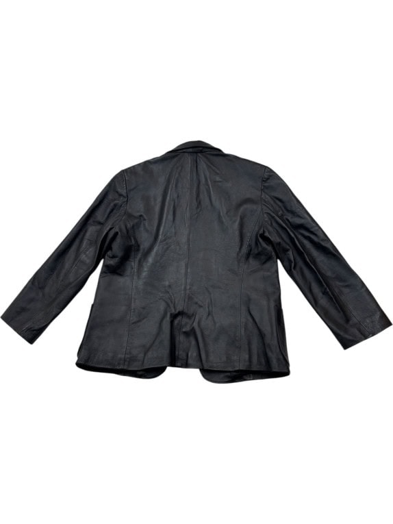 COMPAGNIA ITALIANA LEATHER BLAZER CLASSIC BLACK WOMEN PRE OWNED M