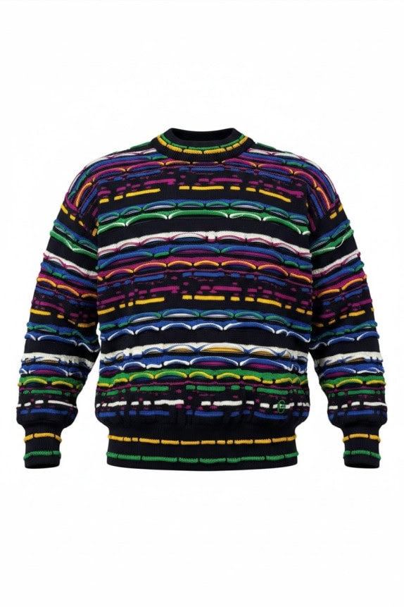 CONTE OF FLORENCE MAGLIONE IN MAGLIA VINTAGE NERO MULTICOLORE UOMO PRE OWNED L