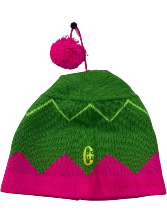 Conte of Florence Πλεκτός Σκούφος Vintage Pom-Pom Λογότυπο Πράσινο Ροζ Unisex One Size