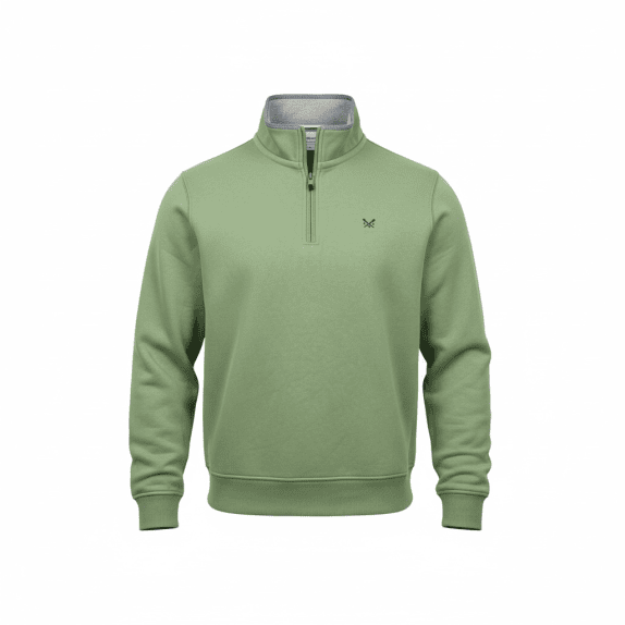 Crew Clothing Company Half-Zip Sweatshirt CASUAL Embroidered Logo Green Men’s M