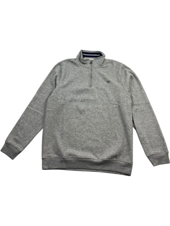 CREW CLOTHING COMPANY 1/4 Zip Sweatshirt Minimal Logo Grey Men's XL