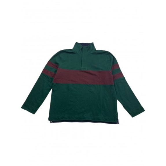 Crew Clothing Company Μπλούζα Polo Rugby Casual Ριγέ Πράσινο Μπορντό Ανδρική L