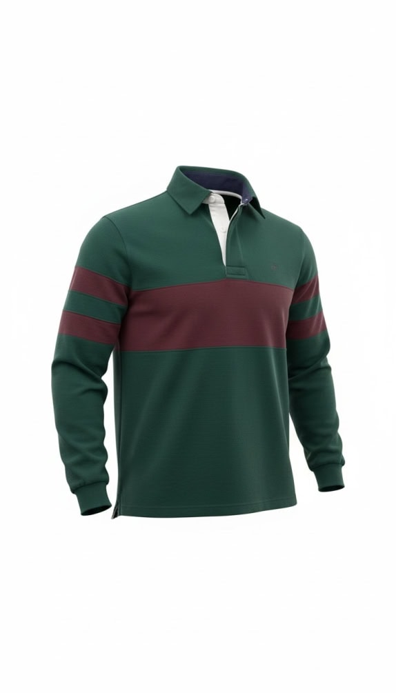 Crew Clothing Company Μπλούζα Polo Rugby Casual Ριγέ Πράσινο Μπορντό Ανδρική L