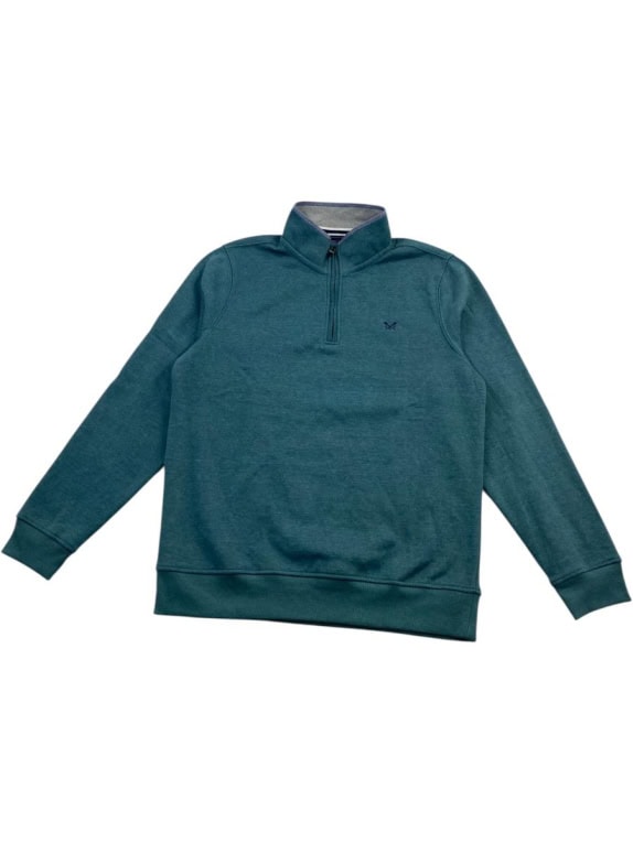 CREW CLOTHING felpa casual con cerniera logo verde petrolio da uomo XL