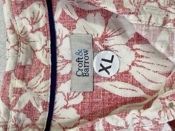 CROFT AND BARROW HAWAIIAN PRINT SHIRT PINK MENS PRE OWNED XL